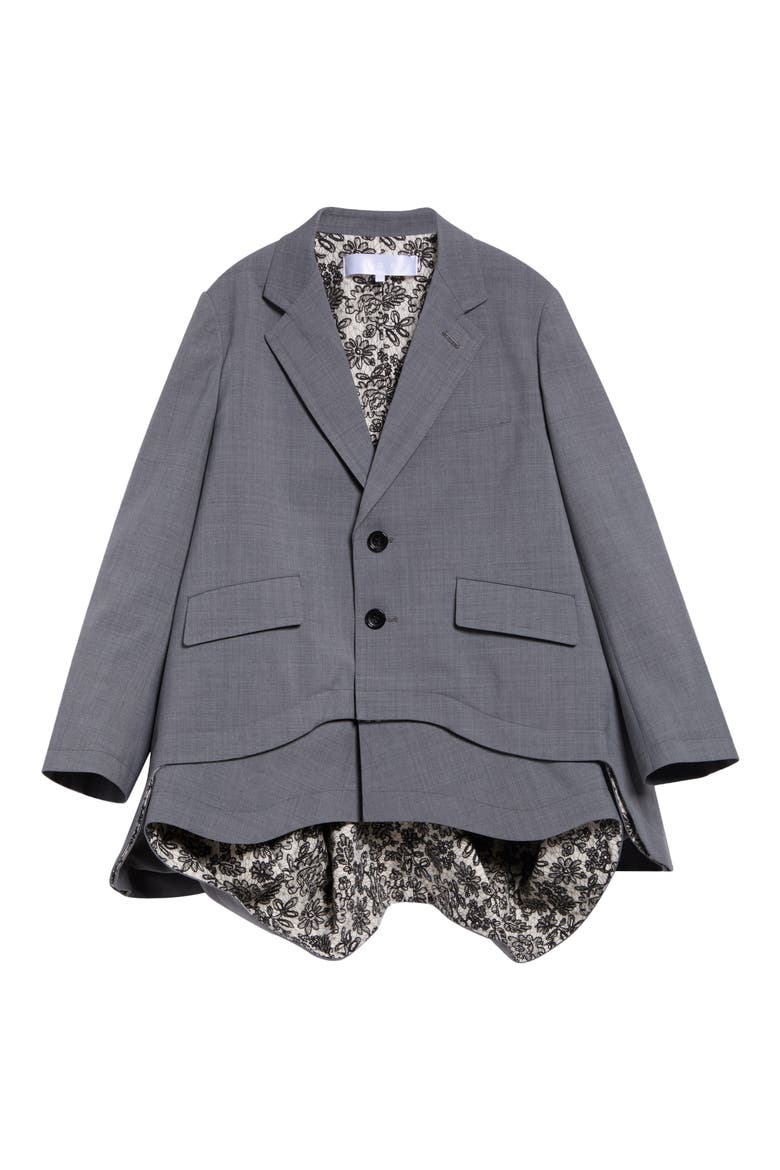 Scalloped Double Layer Wool Blend Blazer, Main, color, TOP GRAY