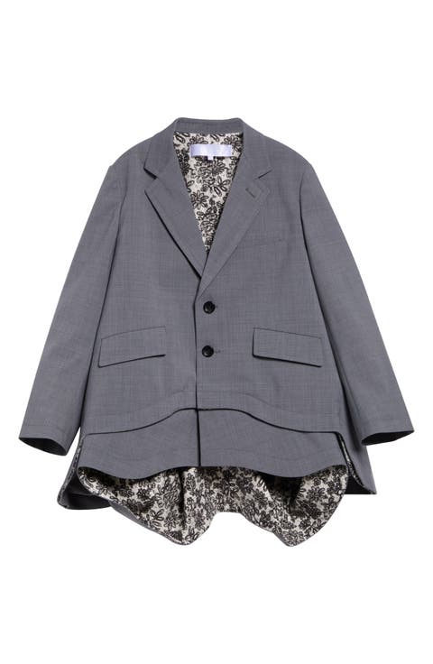 Scalloped Double Layer Wool Blend Blazer