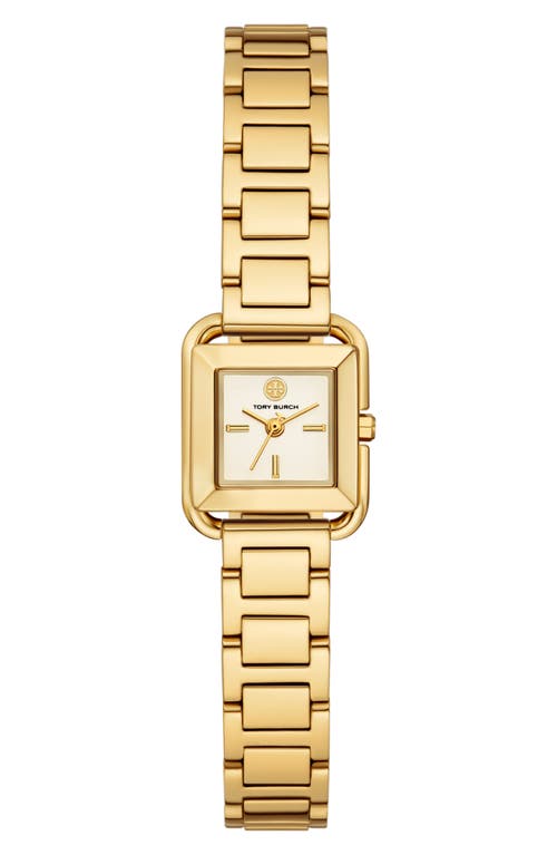 Tory Burch The Kira Square Mini Three Hand Gold Tone Stainless Steel Watch, 18mm X 18mm In Gold
