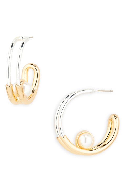 Two-Tone Faux Pear Hoop Earrings