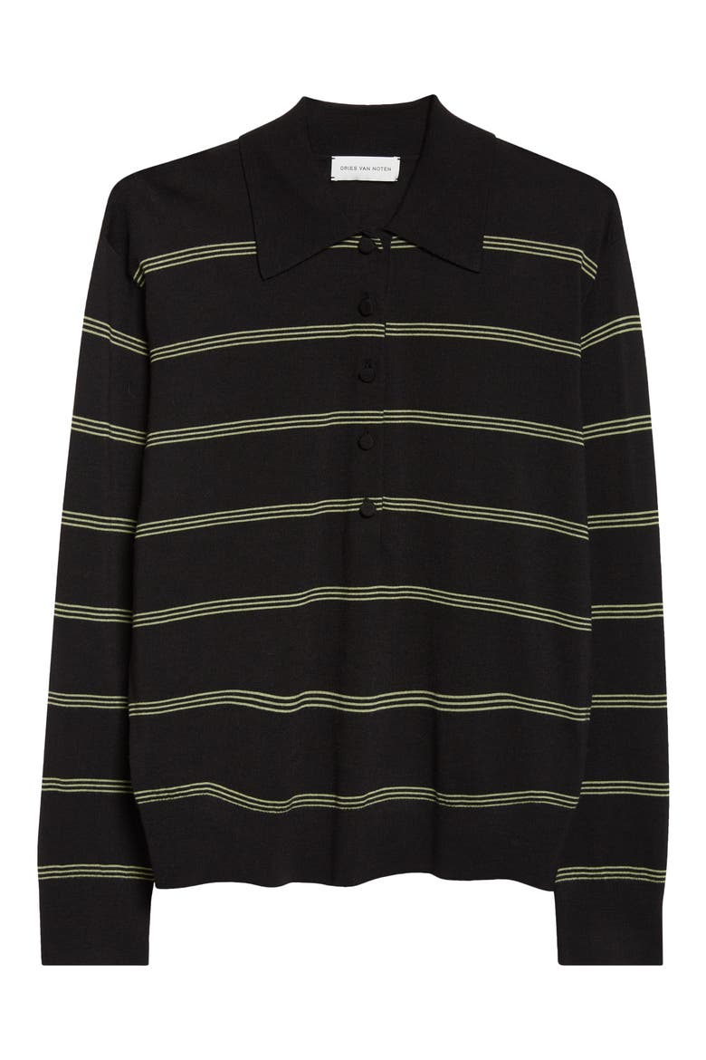 Tuno Stripe Merino Wool Polo Sweater, Alternate, color, BLACK