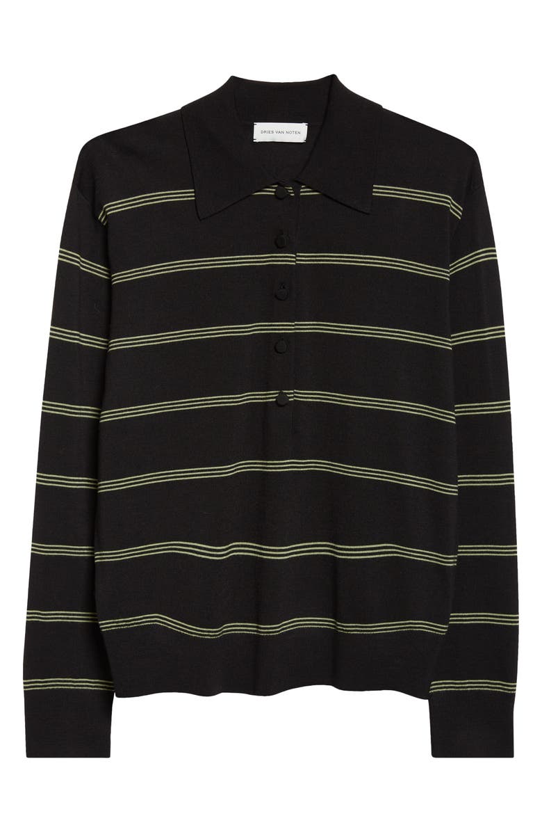 Dries Van Noten Tuno Stripe Merino Wool Polo Sweater, Alternate, color, Black