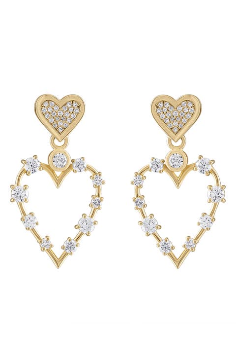 Love Transformer 14k Gold Multi Stone Heart Drop Earrings