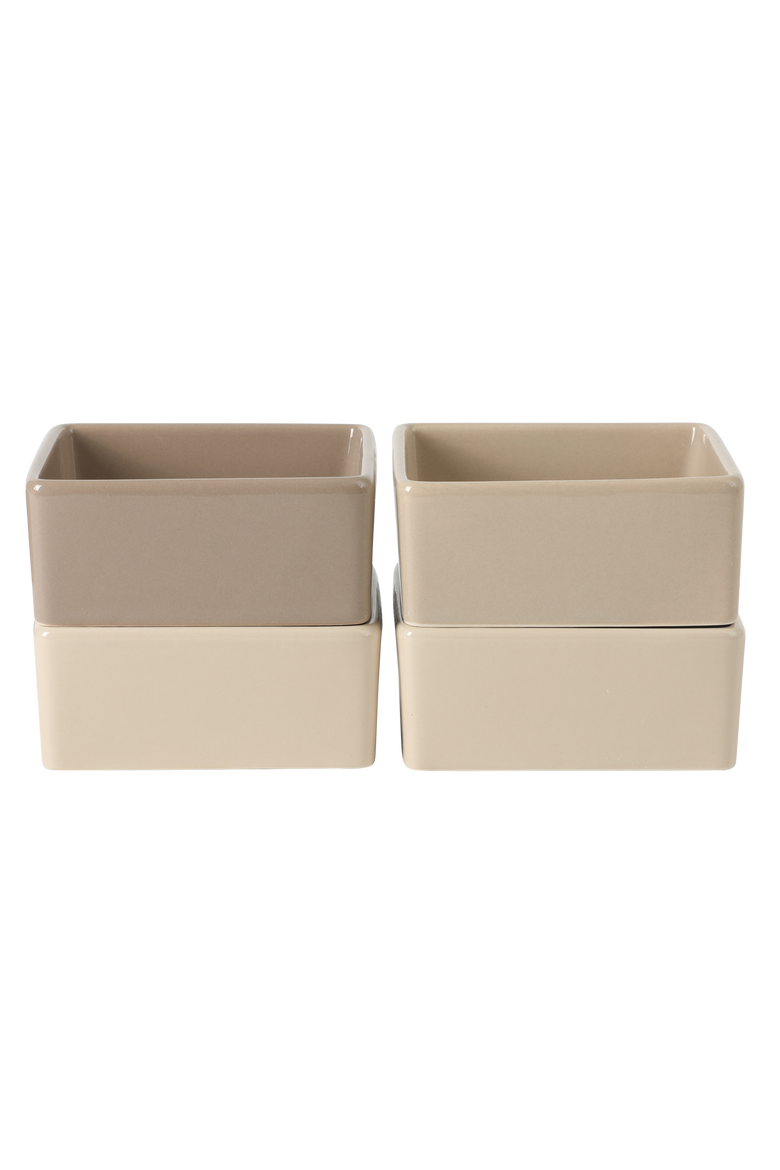 Gracious Dining 4-Piece Stoneware Tidbit, Condiment & Dip Dish Set with Acacia Wood Tray, Alternate, color, Taupe