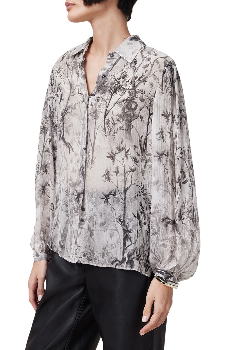 AllSaints Eddie Floral Print Button Up Shirt, Alternate, color, Rise Ecru White