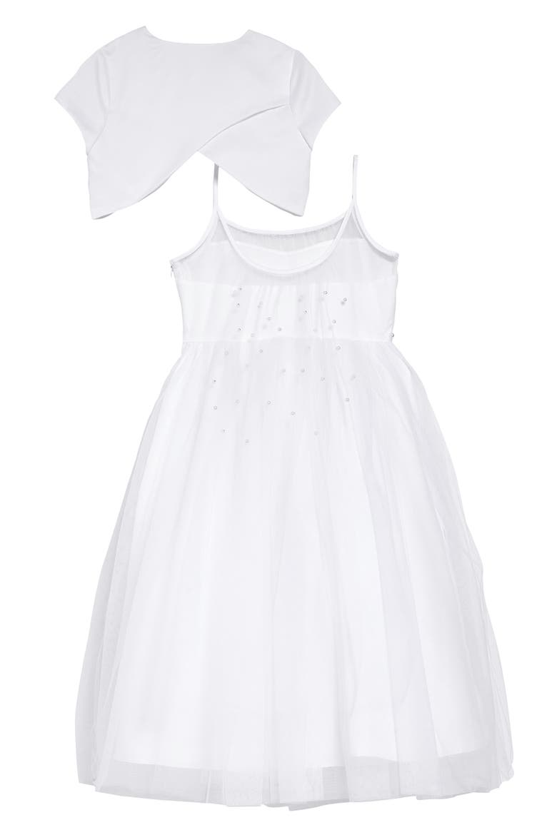 Iris & Ivy Beaded Tulle First Communion Dress & Bolero Jacket Set, Alternate, color, WHITE