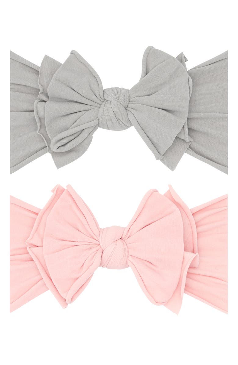 Baby Bling 2-Pack Fab-Bow-Lous Headbands, Main, color, Grey Rose Quartz