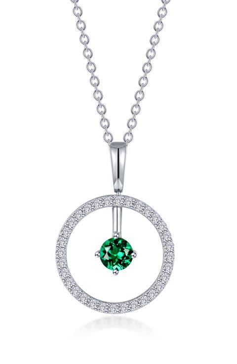 Simulated Diamond Lab-Created Birthstone Reversible Pendant Necklace