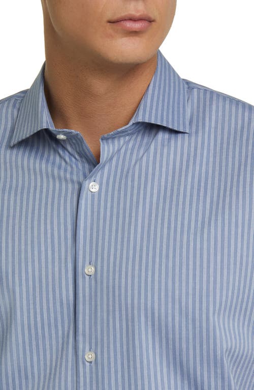 NORDSTROM NORDSTROM TECH-SMART TRIM FIT STRIPE COTTON BLEND DRESS SHIRT 