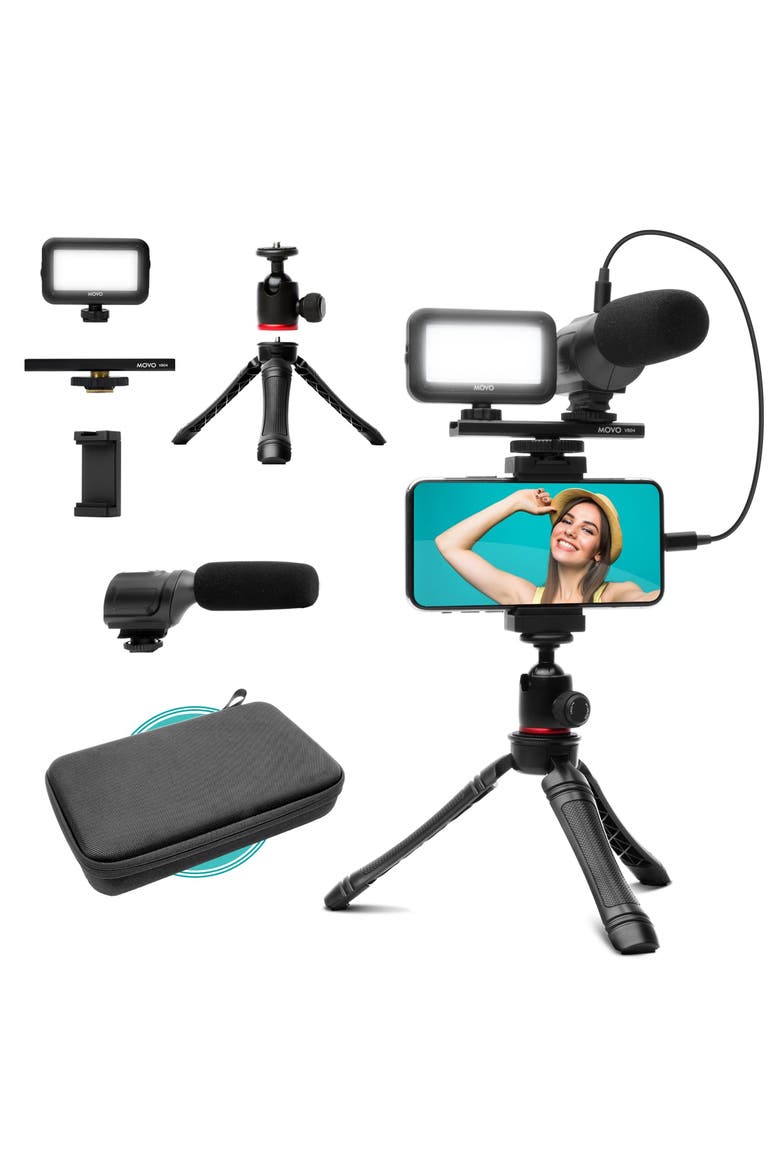 uVlogger Kit for Android with Light, Mic, Phone Mount, Tripod, Main, color, Black