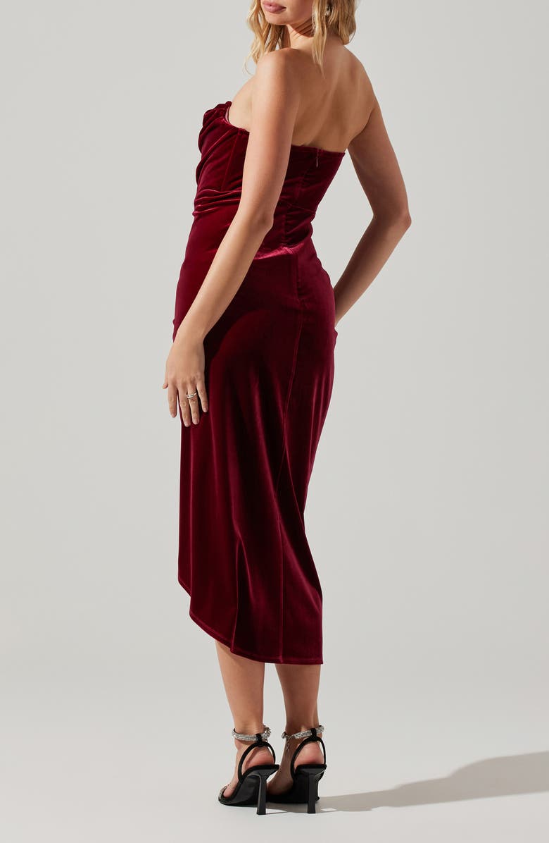 ASTR the Label Meghan Ruched Strapless Velvet Midi Dress, Alternate, color, Crimson Re