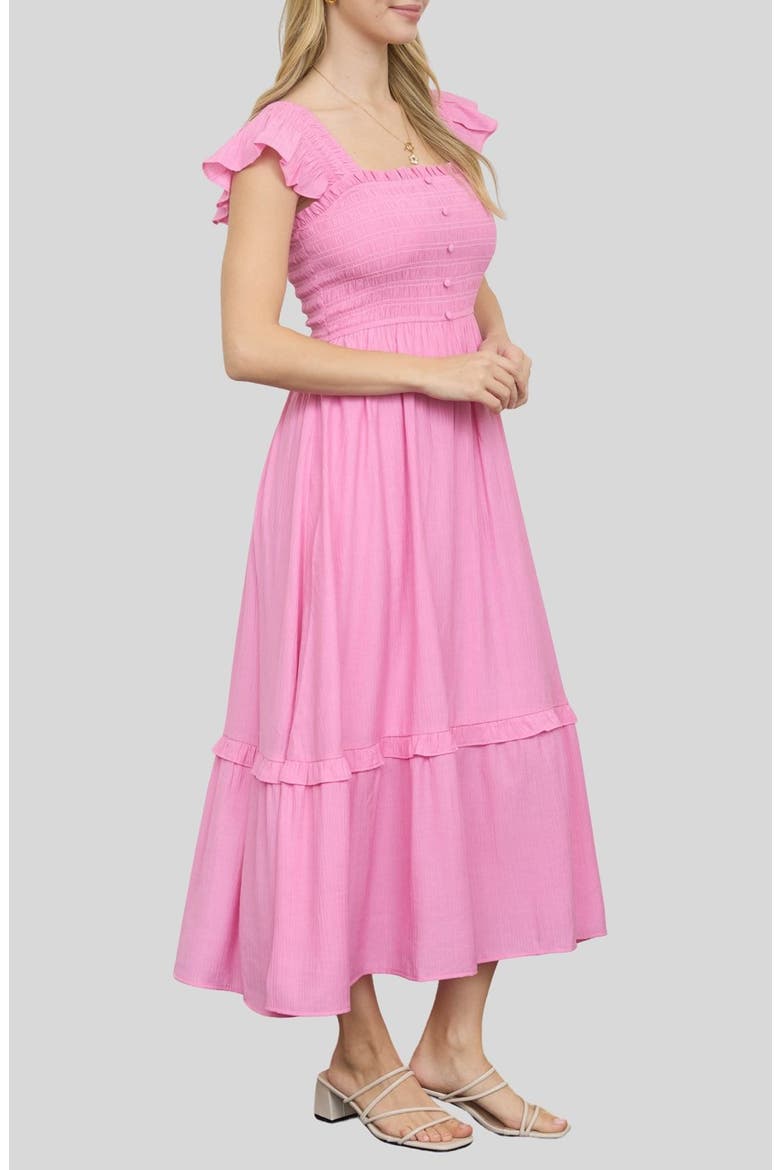 Smocked Bodice Tiered Maxi Dress, Alternate, color, PINK