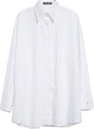 Dolce&Gabbana Embroidered Trim Long Sleeve Cotton Poplin Button-Up Shirt