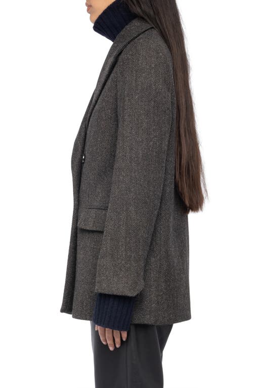 Zadig & Voltaire Miew Chevron Double Breasted Wool Blend Blazer In Black