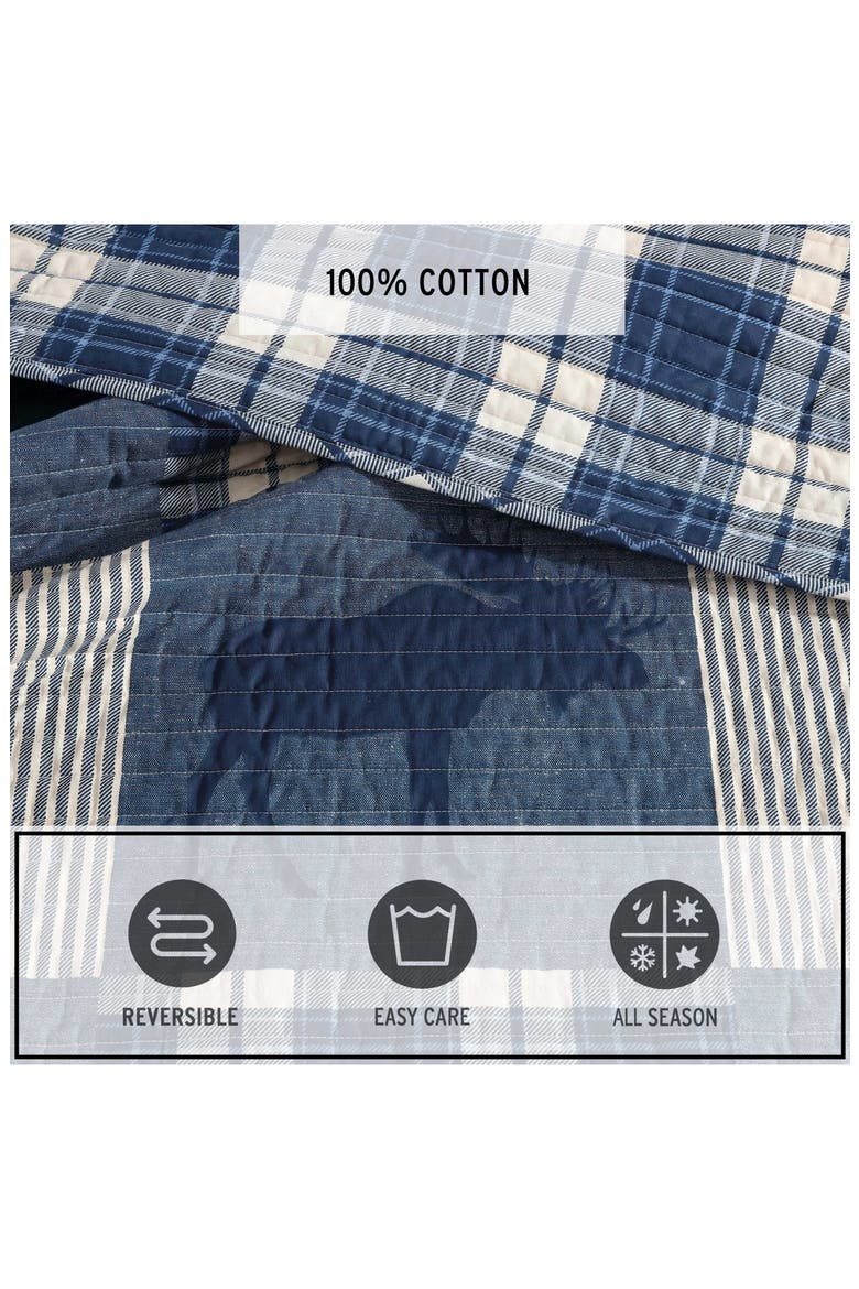 Moose Plaid Pinstripe Patchwork Reversible Quilt & Sham Set, Alternate, color, BLUE MULTI