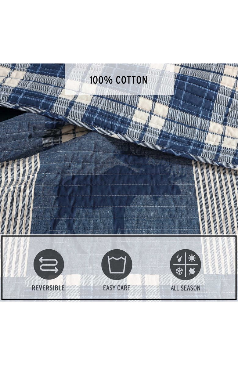 Eddie Bauer Moose Plaid Pinstripe Patchwork Reversible Quilt & Sham Set, Alternate, color, Blue Multi