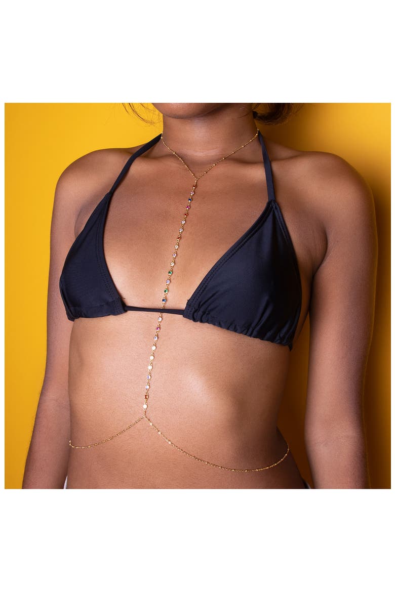 Rainbow Station Body Chain, Alternate, color, MULTI/ GOLD