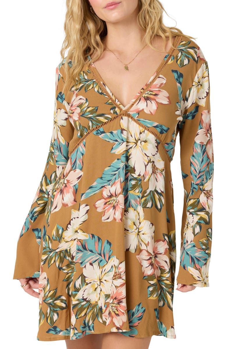 O'Neill Stevie Lillie Long Sleeve Dress, Alternate, color, Tobacco Brown