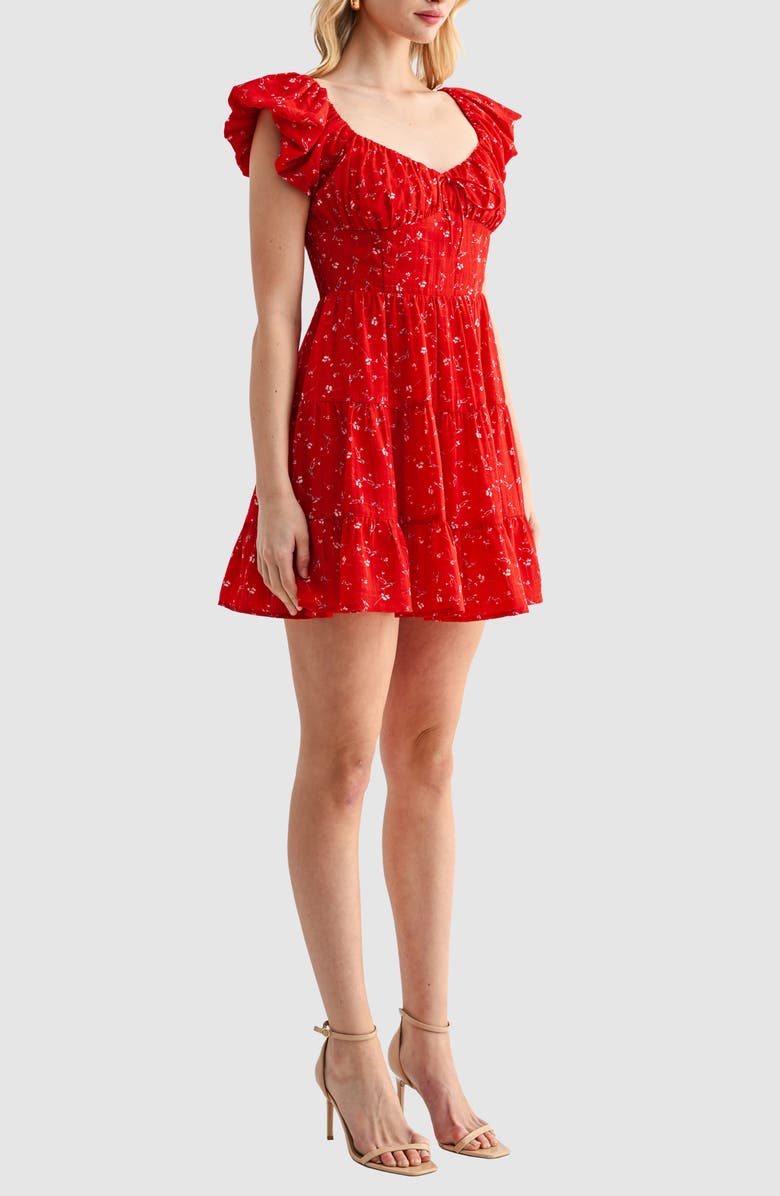 Lush Floral Puff Sleeve Fit & Flare Minidress, Alternate, color, Red Floral