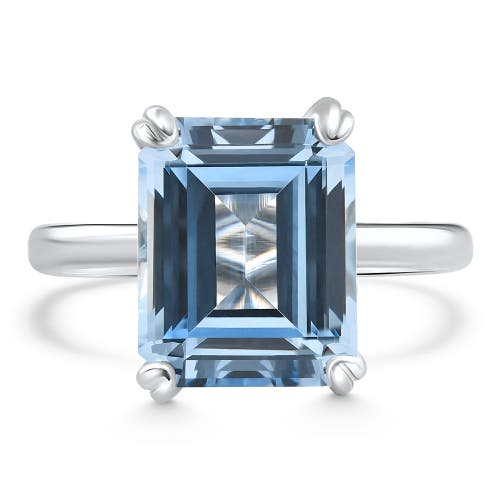 Bliss Diamond Emerald Cut Aquamarine Solitaire Sandi Ring Platinum 12mm Lab Grown