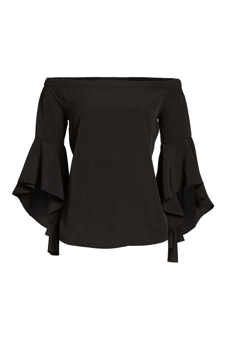 Bell Sleeve Off the Shoulder Top, Alternate, color, BLACK