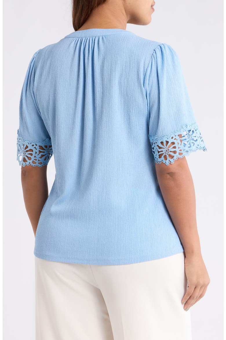 Crepe Lace Trim Top, Alternate, color, LAKESHORE