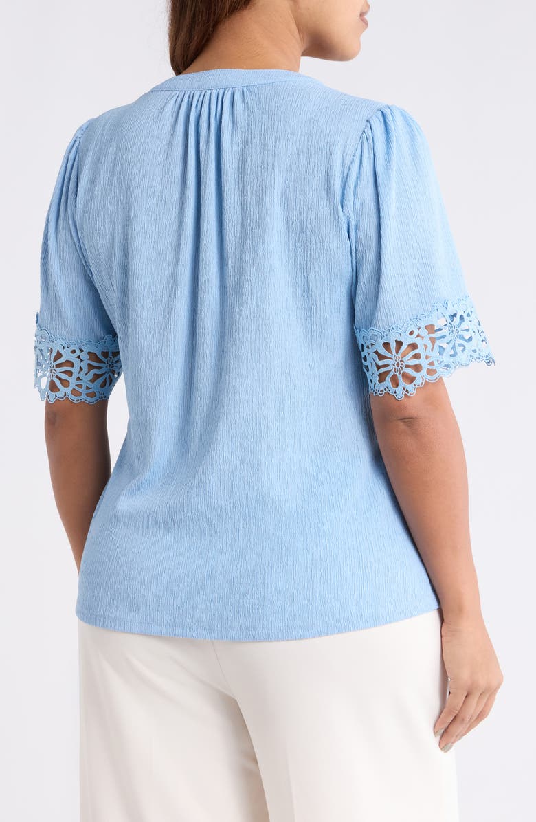 Anne Klein Crepe Lace Trim Top, Alternate, color, Lakeshore