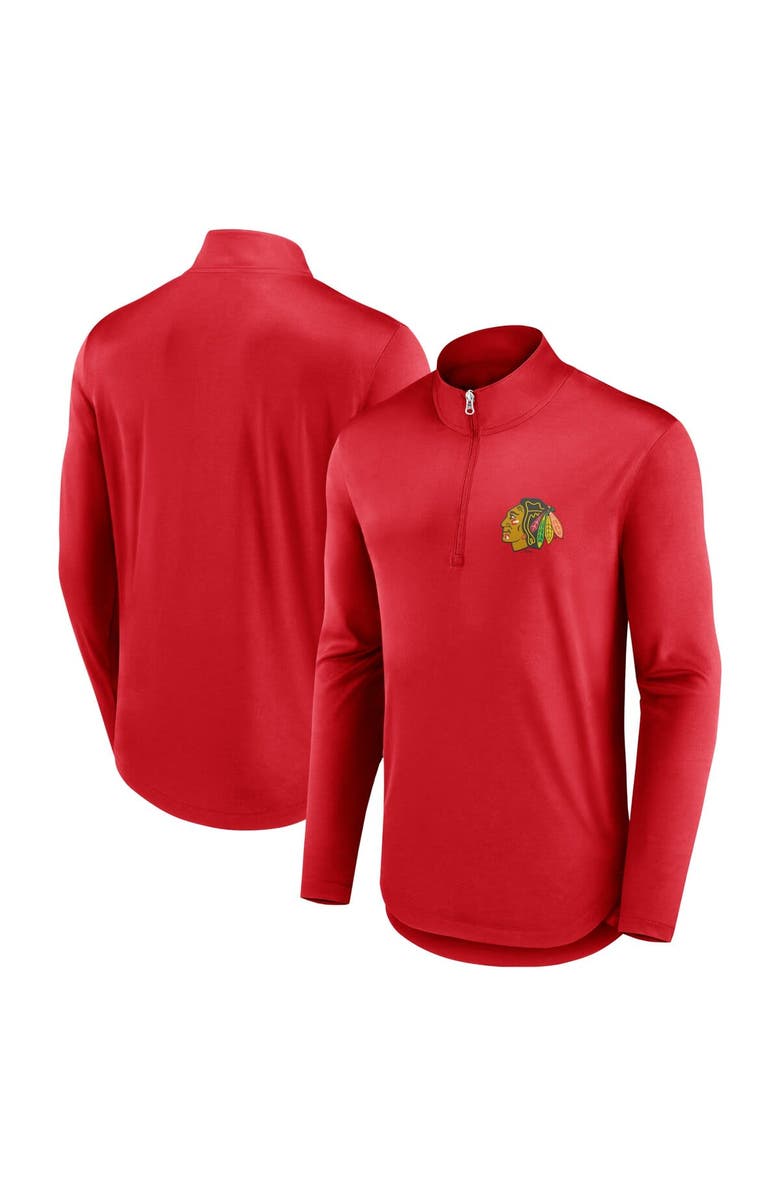 FANATICS Men's Fanatics Branded Red Chicago Blackhawks Mock Neck Quarter-Zip Top, Main, color, 