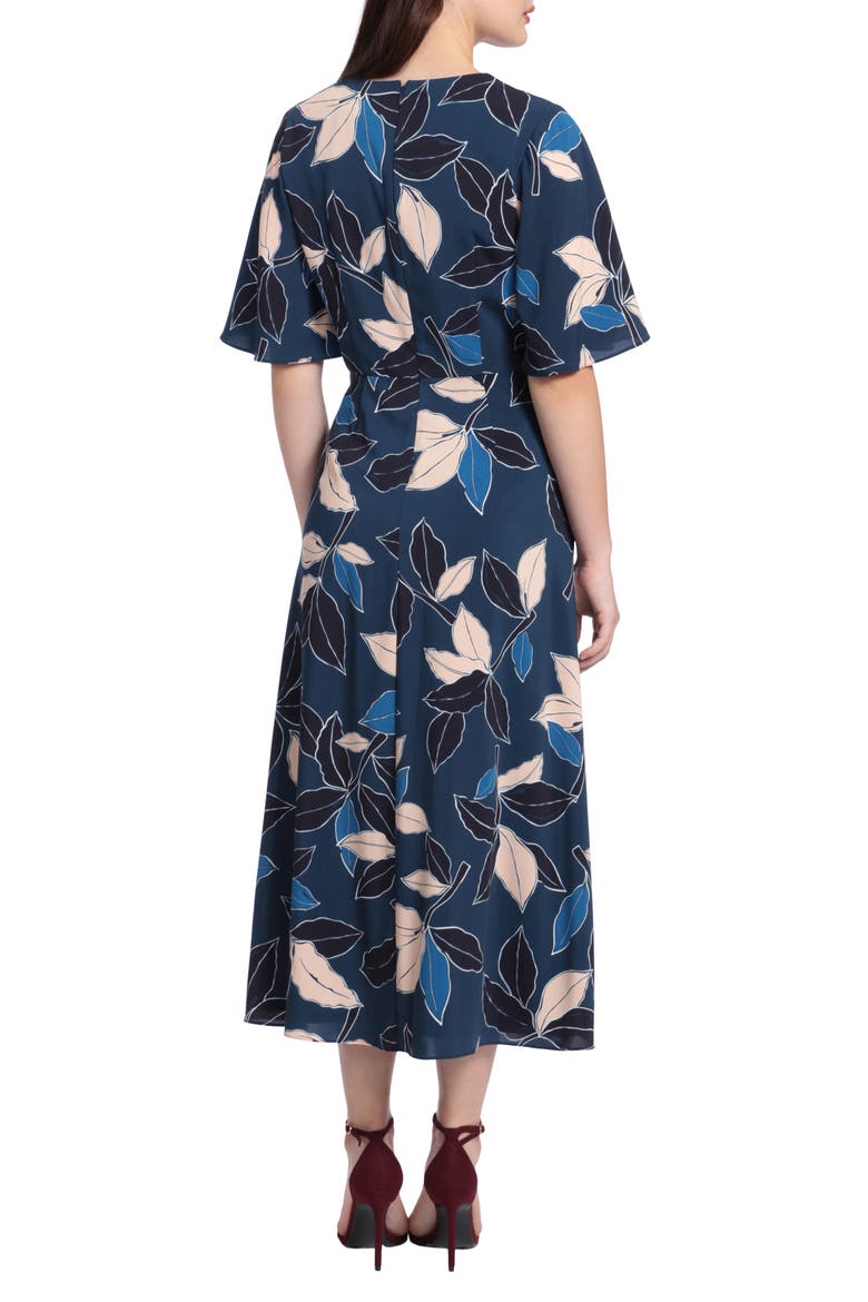 Floral Midi Dress, Alternate, color, TEAL BLUE/ CREAM