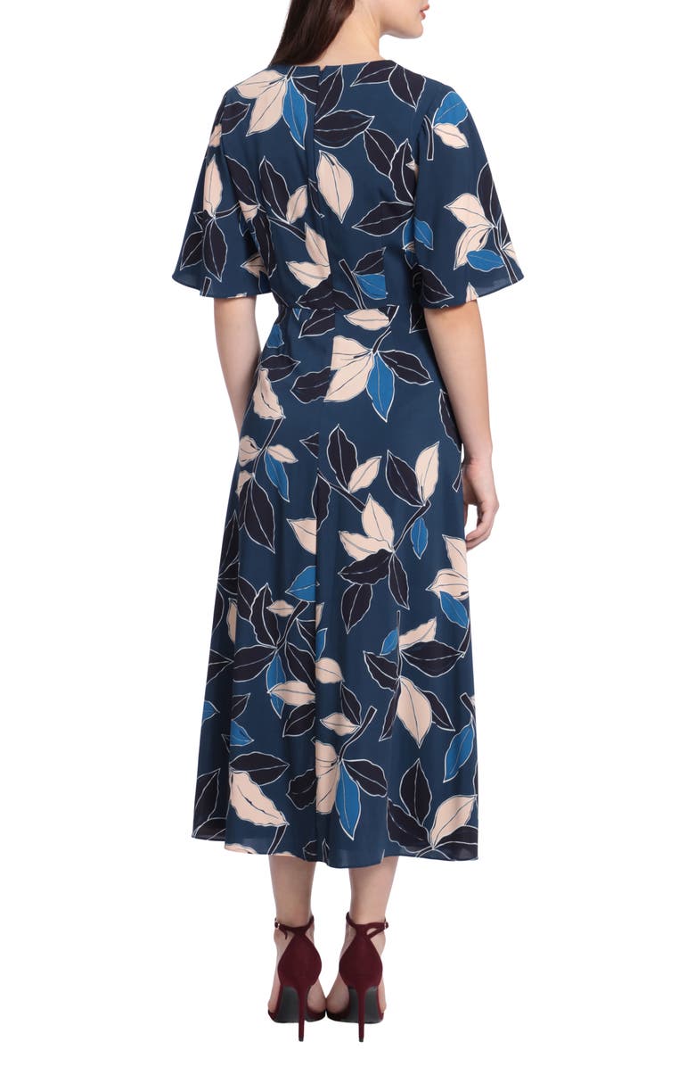 Maggy London Floral Midi Dress, Alternate, color, Teal Blue/ Cream