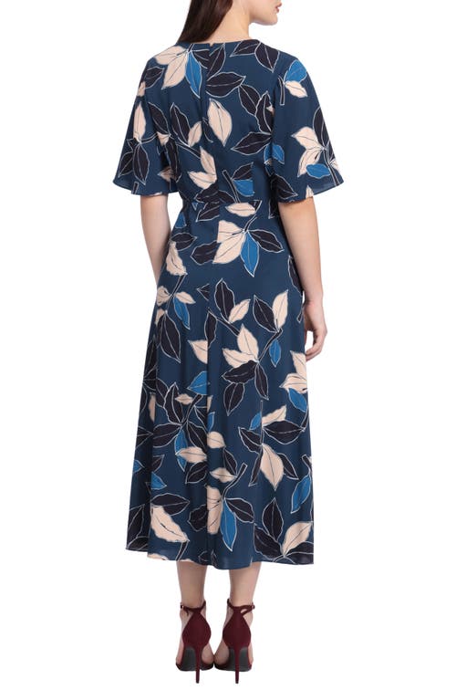 Maggy London Floral Midi Dress In Blue
