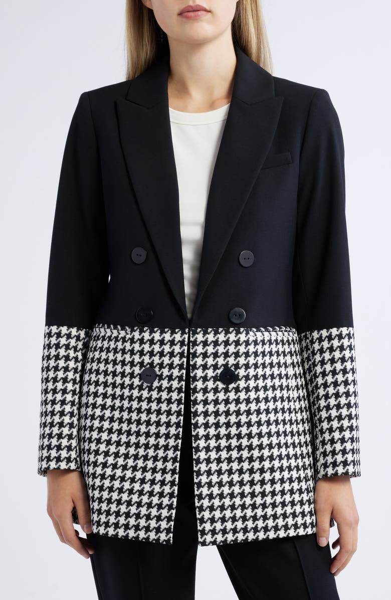 Tahari ASL Houndstooth Colorblock Blazer, Alternate, color, Black Ivory