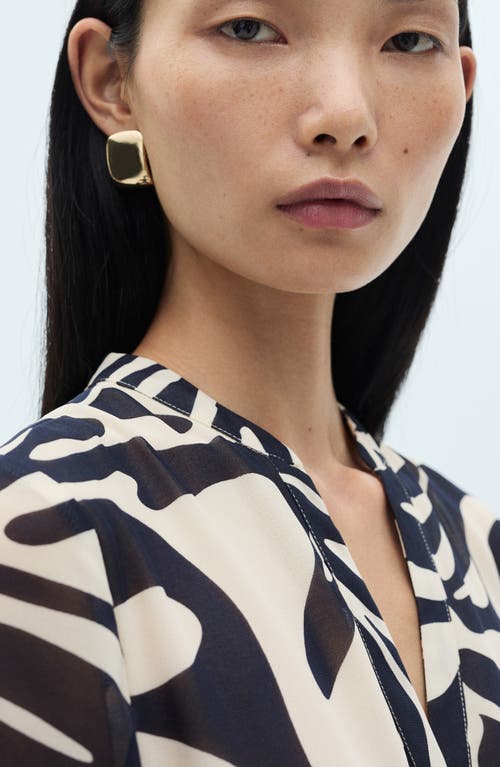 Shop Mango Print Tie Waist Long Sleeve Dress In Dark Navy