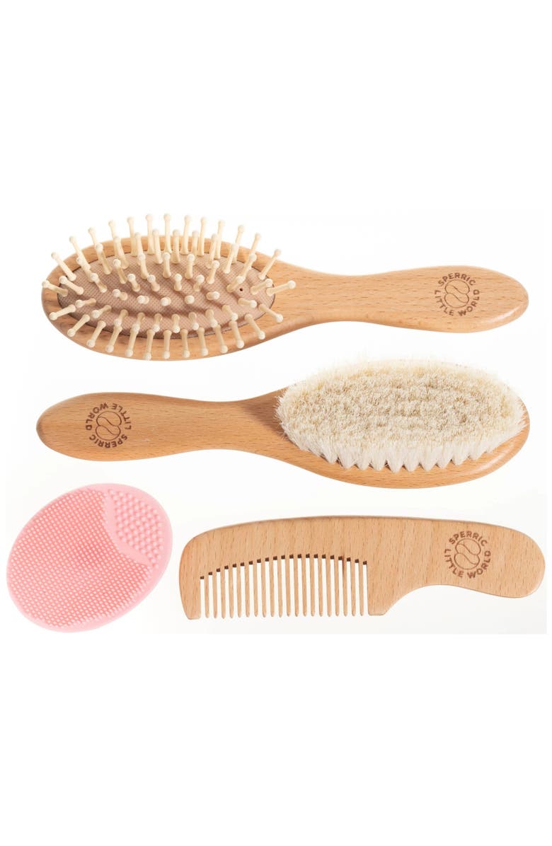 Sperric Wooden Baby Hair Brush with Soft Bristle and Comb Set, Main, color, Pink