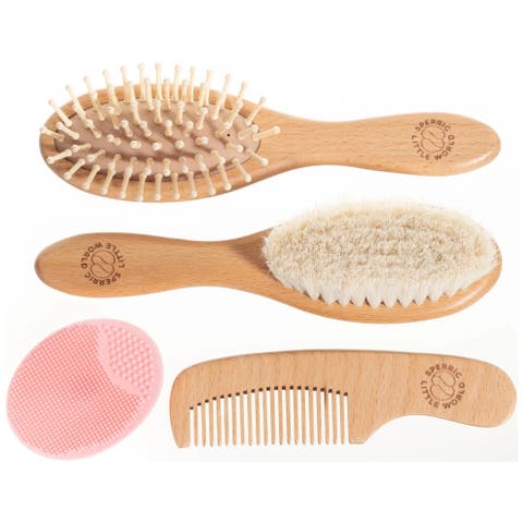 Wooden Baby Hair Brush with Soft Bristle and Comb Set
