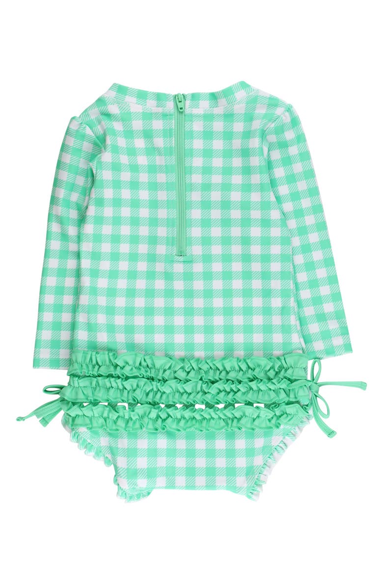 RuffleButts Baby Girls Gingham Long Sleeve UPF50+ One Piece Rash Guard, Alternate, color, Spring Green Gingham