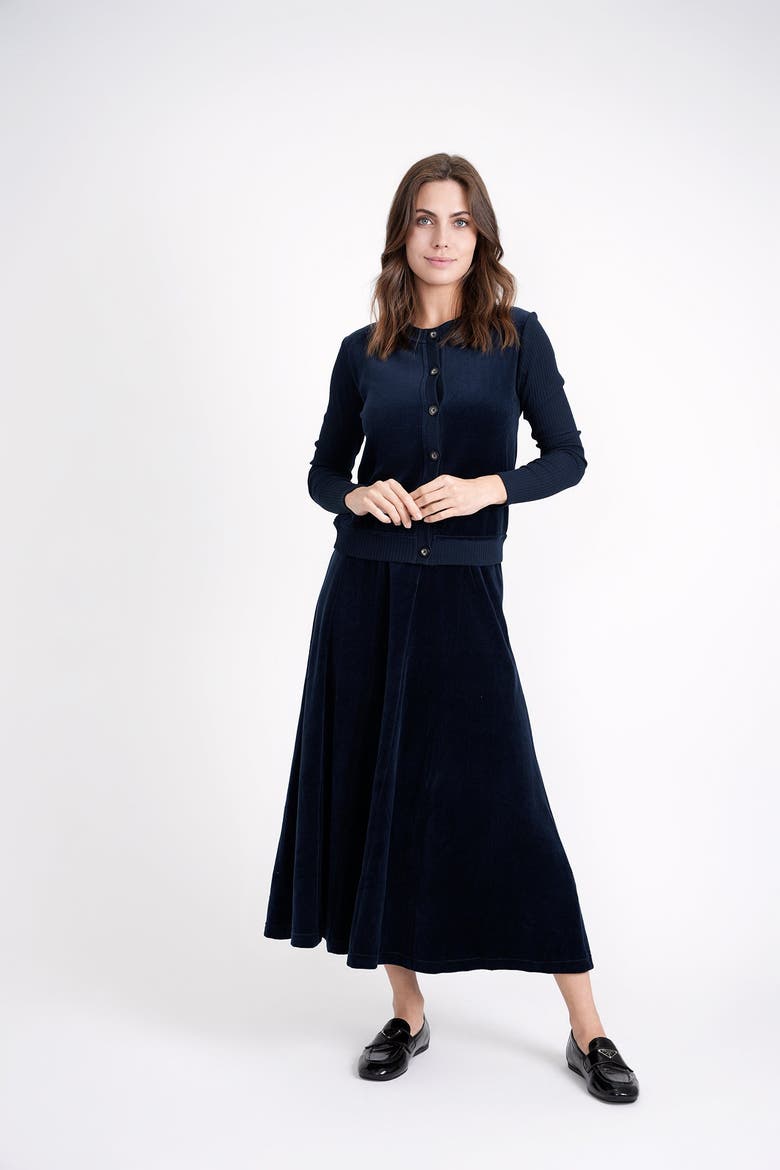 Cotton Velour Cardigan with Ribbed Cuffs, Alternate, color, Black