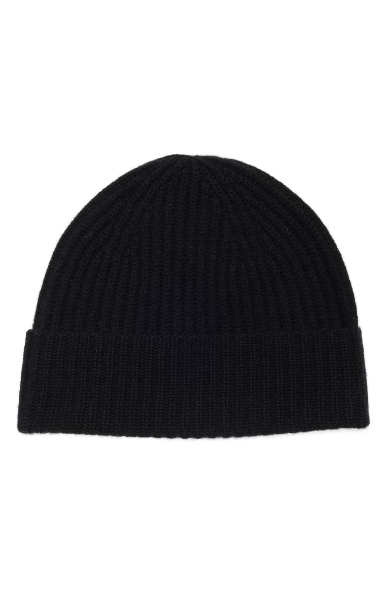 NORDSTROM RACK Men's Cashmere Ribbed Cuff Beanie, Main, color, Black