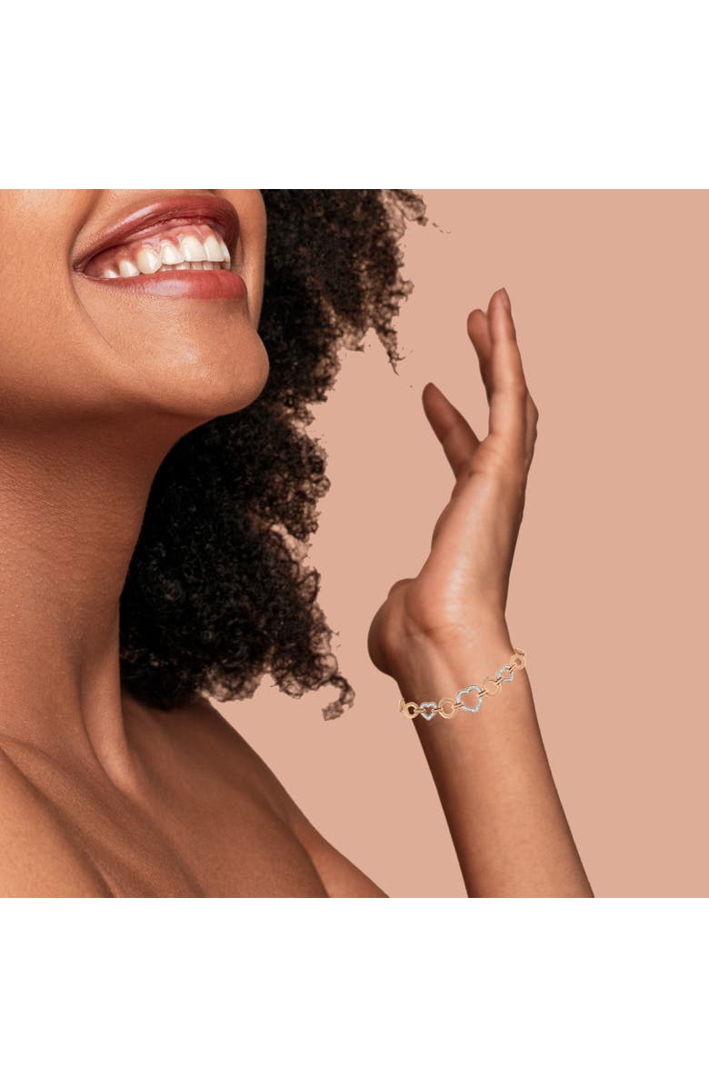 Haus of Brilliance 14K Rose Gold Plated Silver Diamond Accent Circle and Heart Link Bolo Bracelet, Alternate, color, White