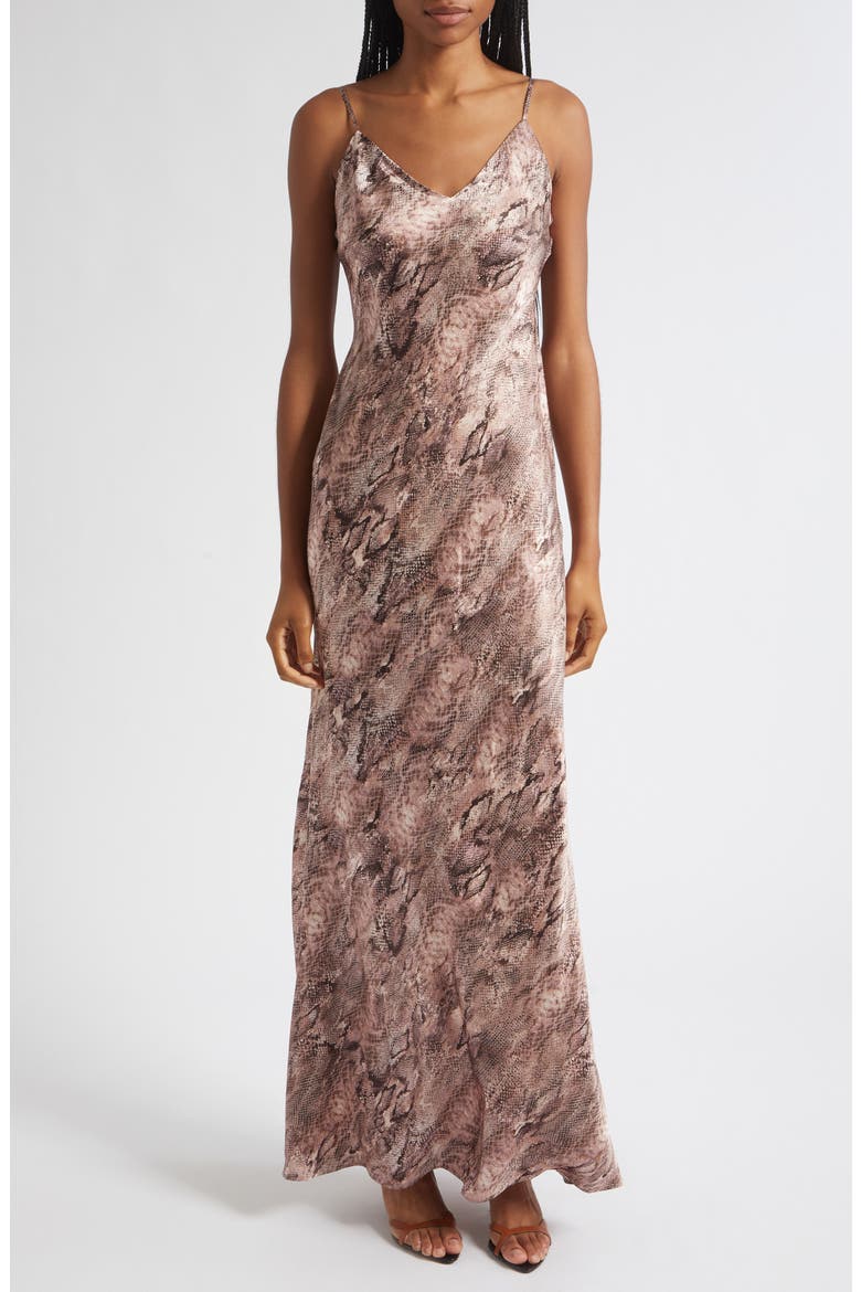 Serita Snakeskin Print Bias Cut Silk Gown, Main, color, MV/MT WESTERN SNAKE PRINT