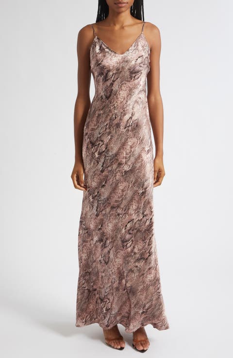 Serita Snakeskin Print Bias Cut Silk Gown