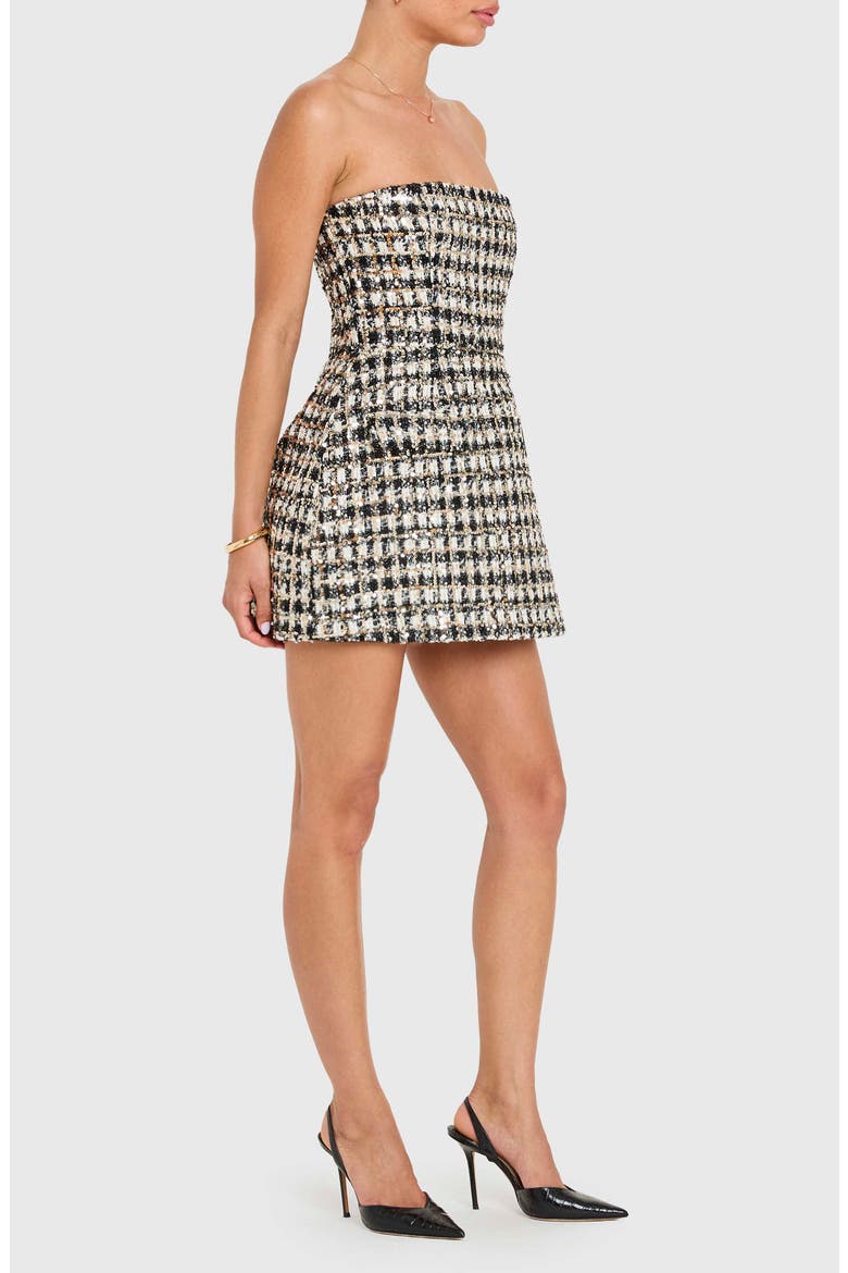 Bethany Metallic Tweed Strapless Romper, Alternate, color, BLACK / WHITE