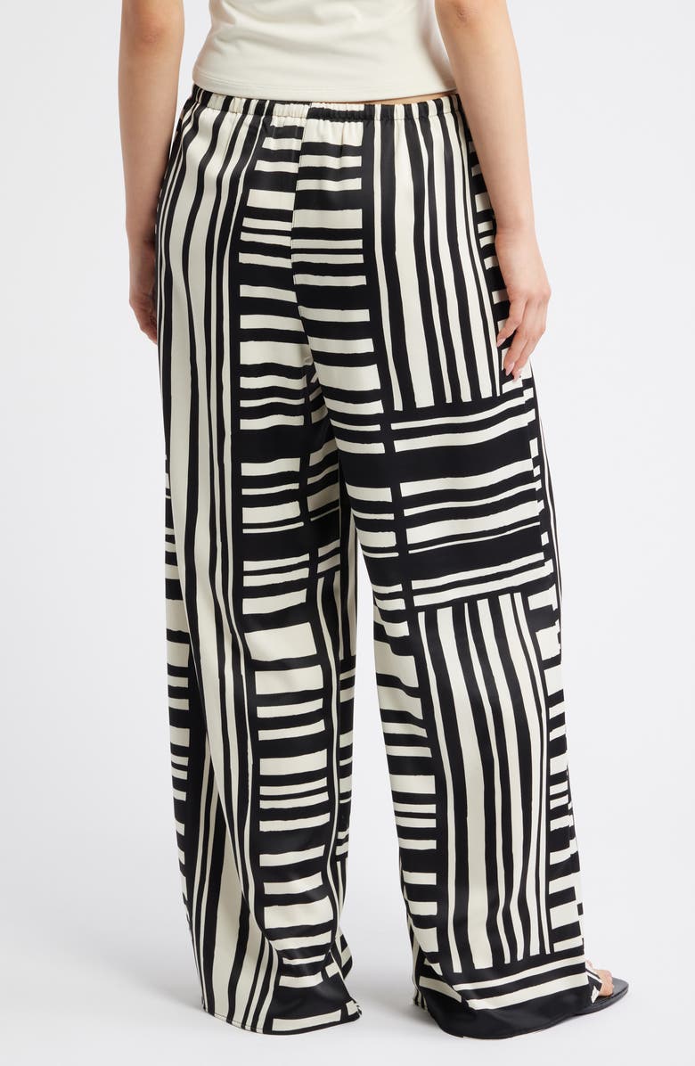Topshop Tie Waist Wide Leg Satin Trousers, Alternate, color, White Multi