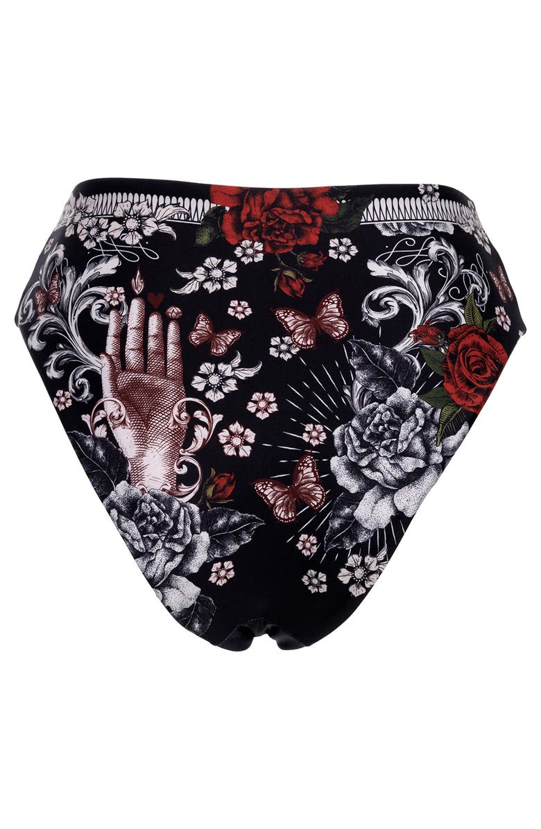 Agua Bendita Penelope Thorn Reversible High Waist Bikini Bottoms, Alternate, color, Black Multicolor