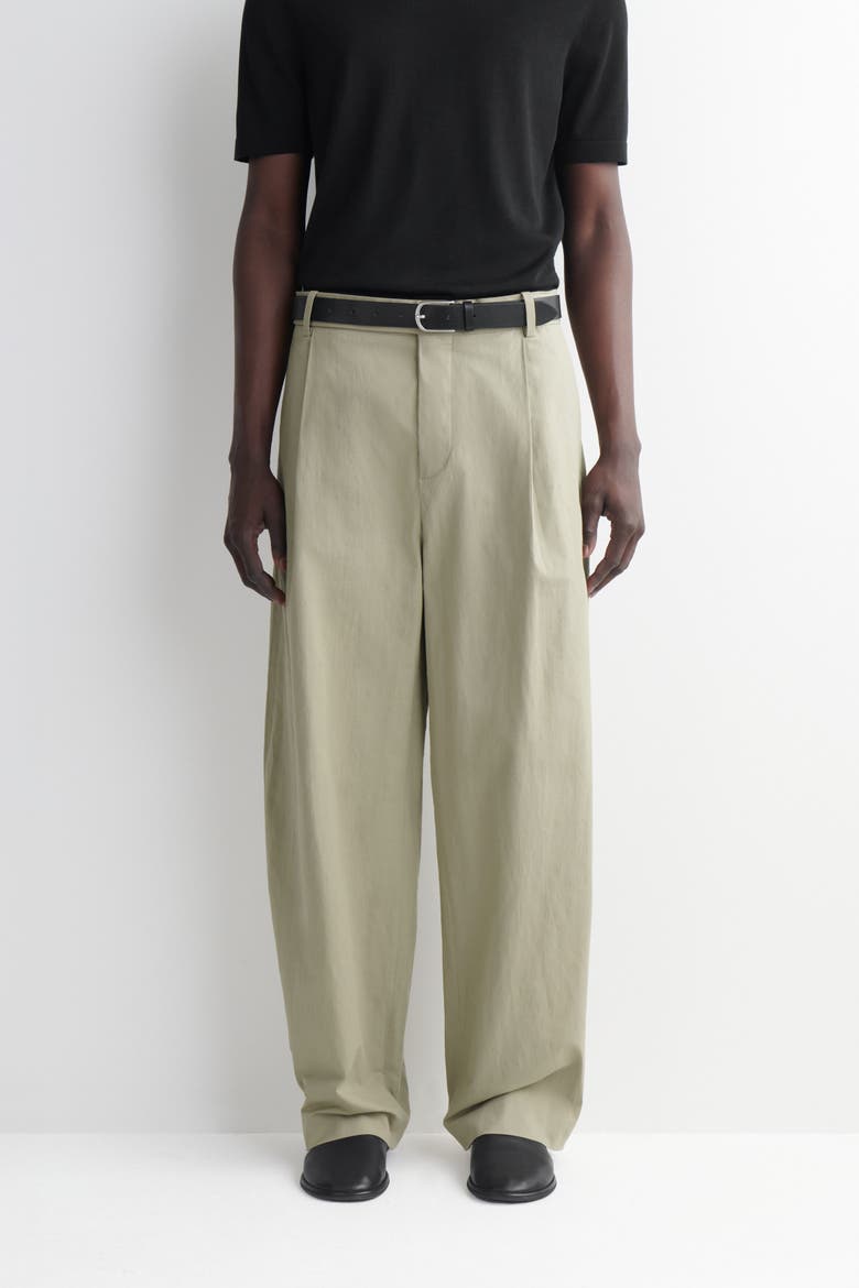Cotton-linen Relaxed-fit Barrel-leg Trousers, Alternate, color, KHAKI