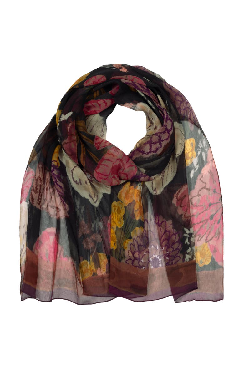 Wildflower Crinkle Silk Wrap, Main, color, Black
