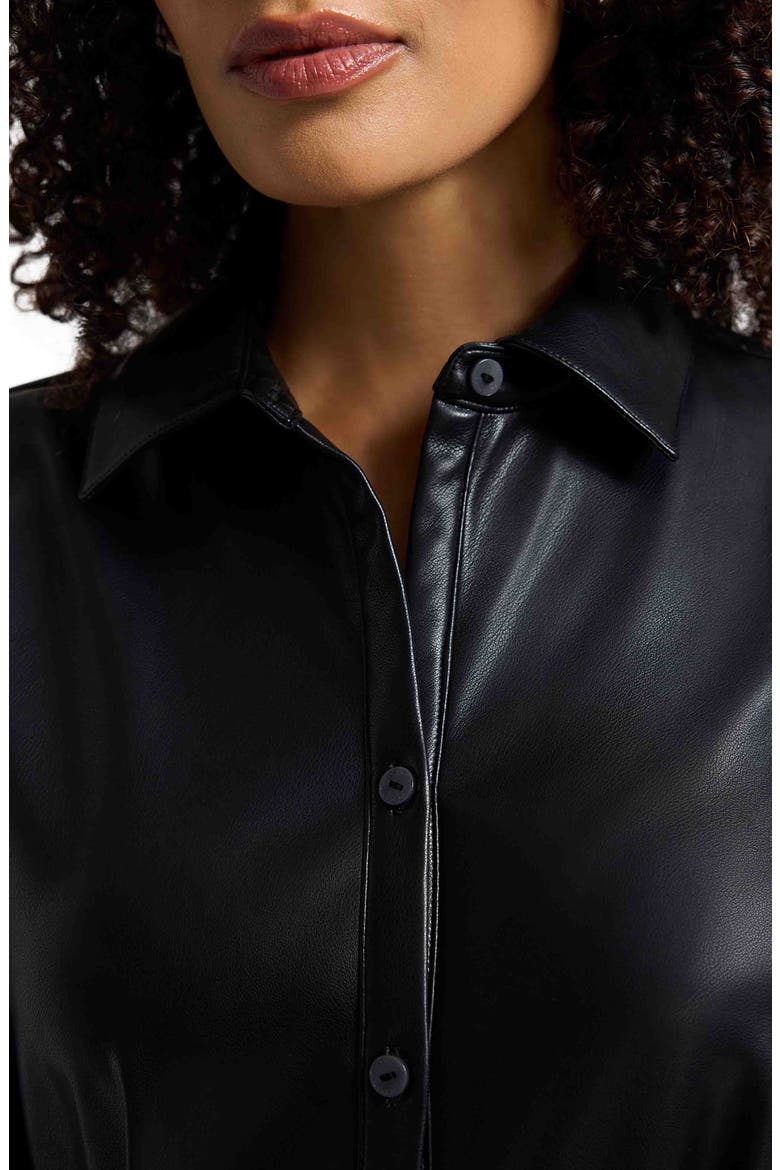 Rocca Long Sleeve Faux Leather Shirtdress, Alternate, color, BLACK