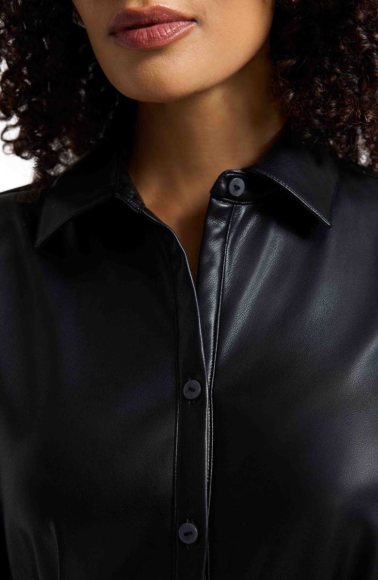 Foxcroft Rocca Long Sleeve Faux Leather Shirtdress, Alternate, color, Black