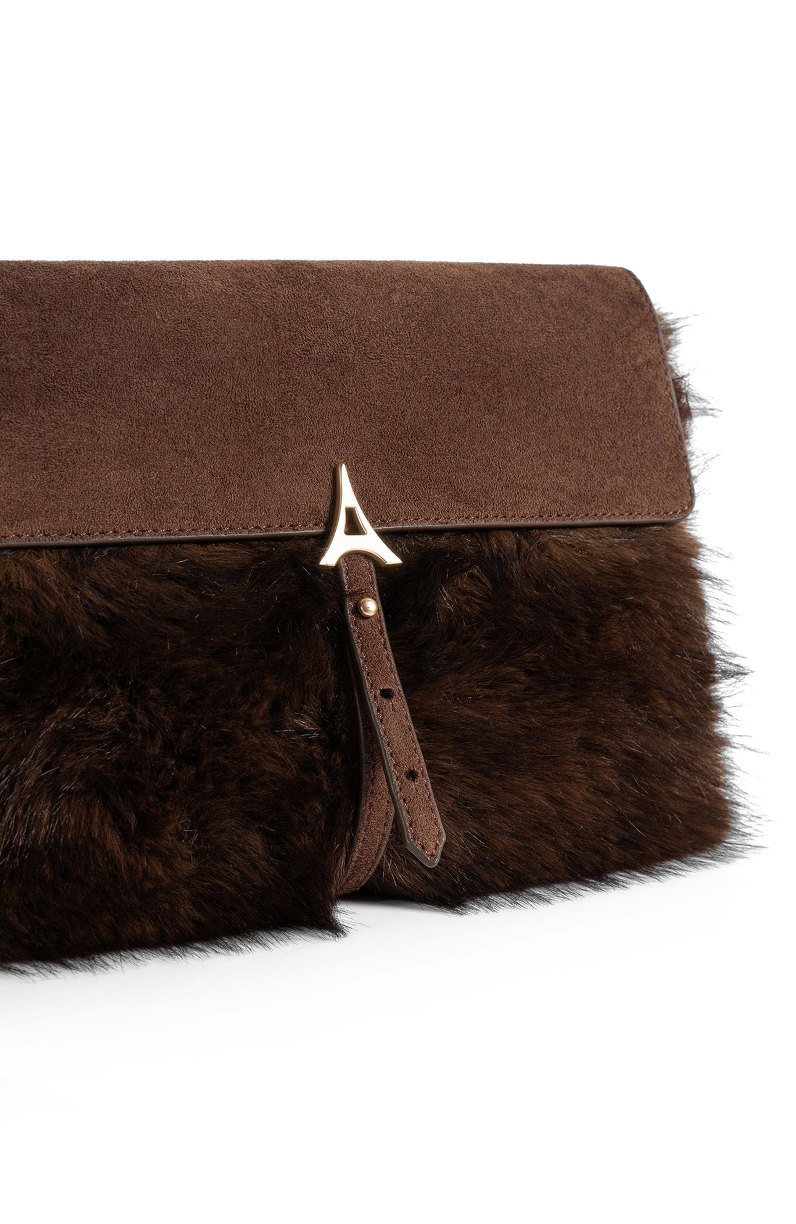 Aliya Fur & Suede Clutch Bag, Alternate, color, Brown