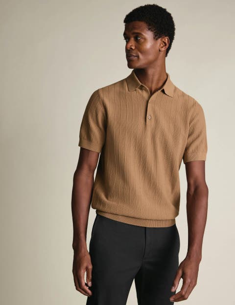 Stripe Texture Short Sleeve Knitted Cotton Polo